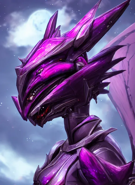 Prompt: cinematic goddess close shot, cosmic size beautiful stunning hot giant robot mecha female dragon, sharp cyborg dragon head, mawshot, metal ears, led purple eyes, smooth fuschia skin, smooth silver armor, in space, epic proportions, macro, epic size, epic scale, furry art, dragon art, giantess art, warframe fanart, furaffinity, octane