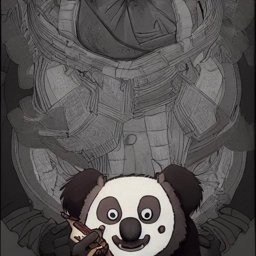 Prompt: an elegant demon koala dressed in a smart black shinobi outfit in the style of we bare bears, digital art by łukasz piskorz and patrick mcenvoy and michael komarck, intricate, highly detailed, artstation, concept art, smooth, sharp focus