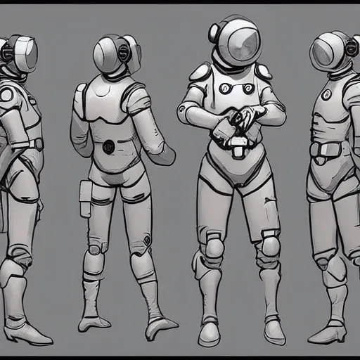 Image similar to character concept art, stylized art, human space suit, sci - fi!!!!, mike mignola, trending on artstation