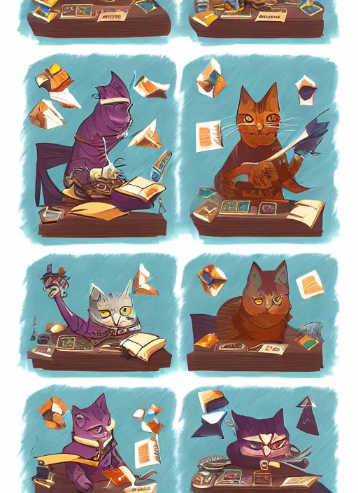 Image similar to powerful wizard cat playing dungeons and dragons, character design white background, by simon kennedy, studio muti