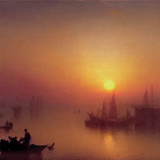 Image similar to a sunset overlooking a utopian city, by ivan aivazovsky