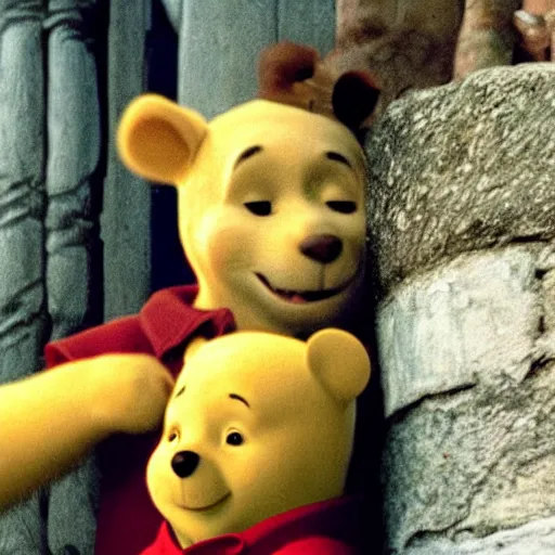 Image similar to A still of Keanu Reeves as Winnie the Pooh