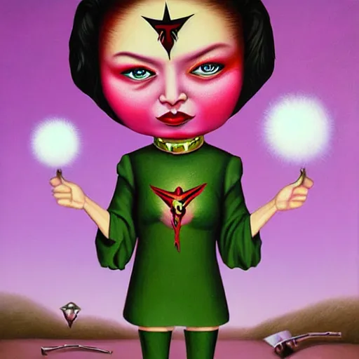 Prompt: Klingon girl, lowbrow painting by Mark Ryden