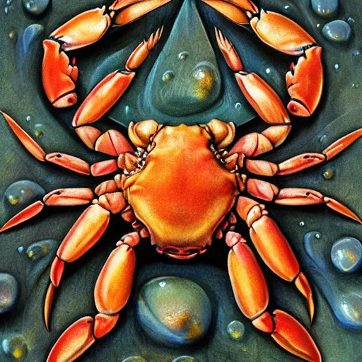 Prompt: detailed and sharp crab artwork, mystic style, detailed, 8 k, detailed, symmetrical, by brian froud