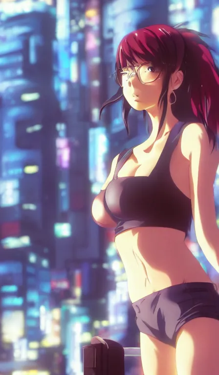 Prompt: anime fine details portrait of Revy in front of cyberpunk moder city landscape on the background deep bokeh, close-up view, anime masterpiece by Makoto Shinkai, 8k, sharp high quality anime, artstation