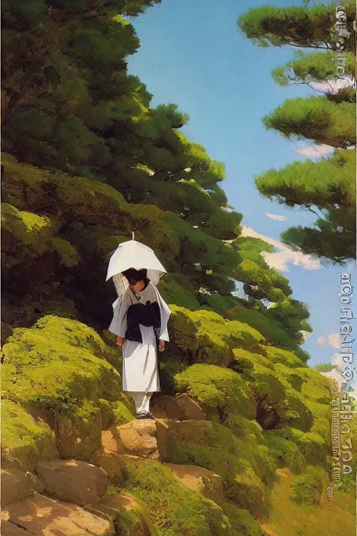 Prompt: a traditional Japanese quite unmanned uninhabited Torri on a mountain, by studio ghibli painting, by Joaquin Sorolla rhads Leyendecker, Torri, traditional Japanese colors, superior quality, masterpiece