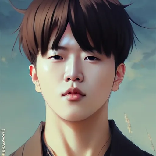 Image similar to 5 mm close up portrait photo of park jimin wearing a traditional outfit. art by greg rutkowski. lifelike. very detailed 8 k. intricate. soft light. nikon trending on pixiv fanbox, painted by greg rutkowski makoto shinkai takashi takeuchi studio ghibli, akihiko yoshida