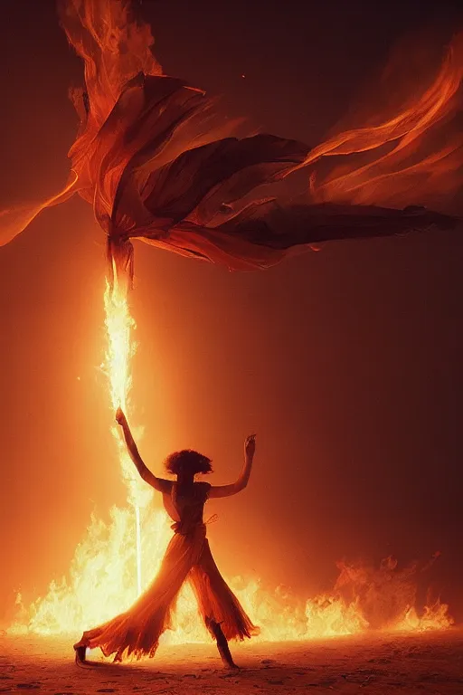 Image similar to fire dancer in the wind by artgem and greg rutkowski, light cone, reimagined by industrial light and magic