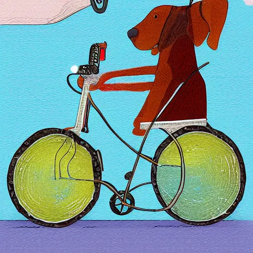 Prompt: digital art dog riding a bike