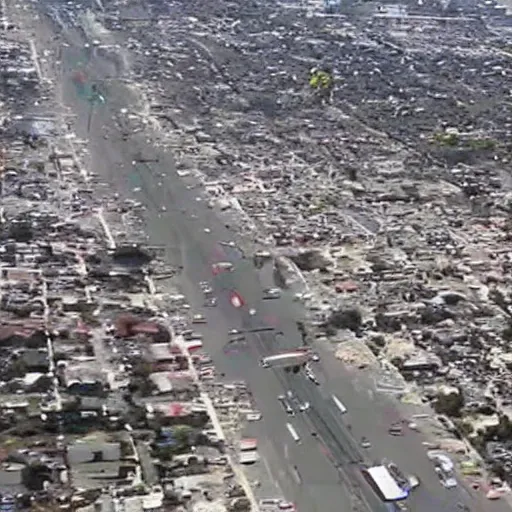 Image similar to aerial footage of los angeles after huge earthquake and tsunami