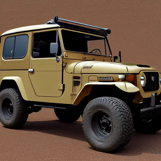 Image similar to a drawing by Leonardo da Vinci a Toyota Fj43 build in 1981, black roof, with a roof rack, detailed, 8K, octane render, 8K,