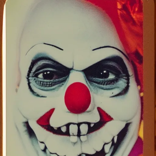 Image similar to polaroid of a screaming clown halloween mask