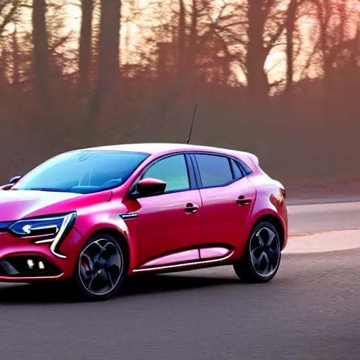 Image similar to a Renault Megane speeding during sunset