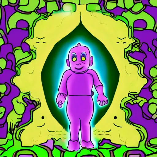 Prompt: Dwarf teletubbie acidwave