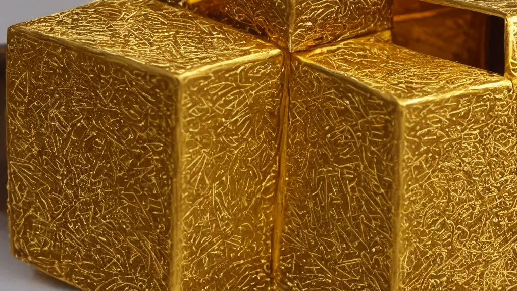 Prompt: a golden cube in a keum - boo gilding technique