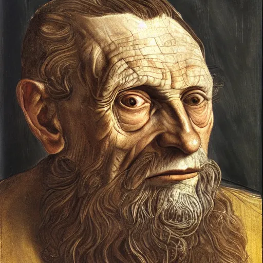 Image similar to high quality high detail painting by lucian freud, hd, portrait of leonardo davinci