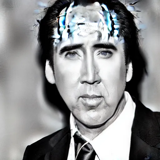Prompt: Nicholas Cage as a space ship shooting aliens