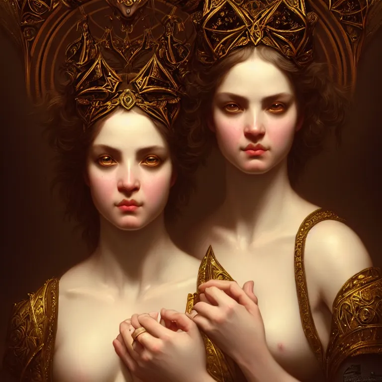 Image similar to epic professional symmetrical digital art of sweet eyes, accent lighting, painted, intricate, detailed, cheery, fun, effervescent, by roberto ferri, epic, stunning, gorgeous, much wow, much detail, cinematic, masterpiece, unreal engine render