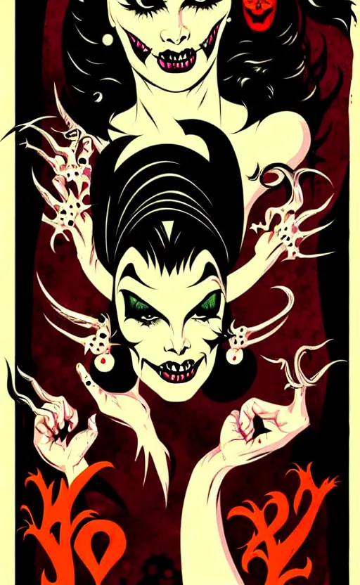 Image similar to witches, detailed faces, psychobilly, rockabilly, punk, full body, white background, vector art, illustration by frank frazetta