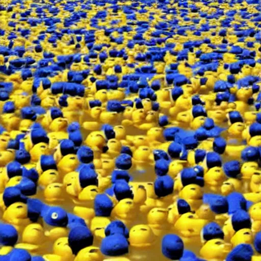 Prompt: thousands of rubber ducks spilling out into the ocean froma container ship accident