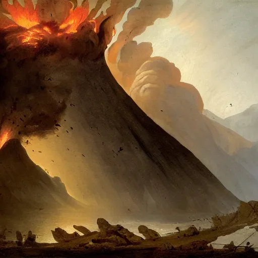 Image similar to volcano eruption, artwork by hubert robert