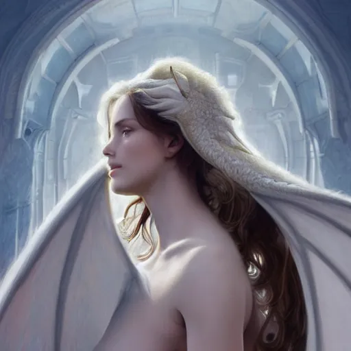 Prompt: Perfectly-centered portrait-photograph of a real life white human dragon from heaven, lifelike, super highly detailed, professional digital painting, artstation, concept art, Unreal Engine 5, Photorealism, HD quality, 8k resolution, cinema 4d, 3D, beautiful, cinematic, art by artgerm and greg rutkowski and alphonse mucha and loish and WLOP