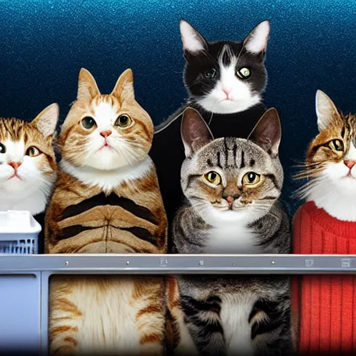 Image similar to a bunch of cats sitting in a theater watching a movie