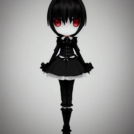 Prompt: cute fumo plush of a gothic maiden in a black on black uniform, laces and ribbons, soft shadow, anime girl, vray, symmetry, white frame