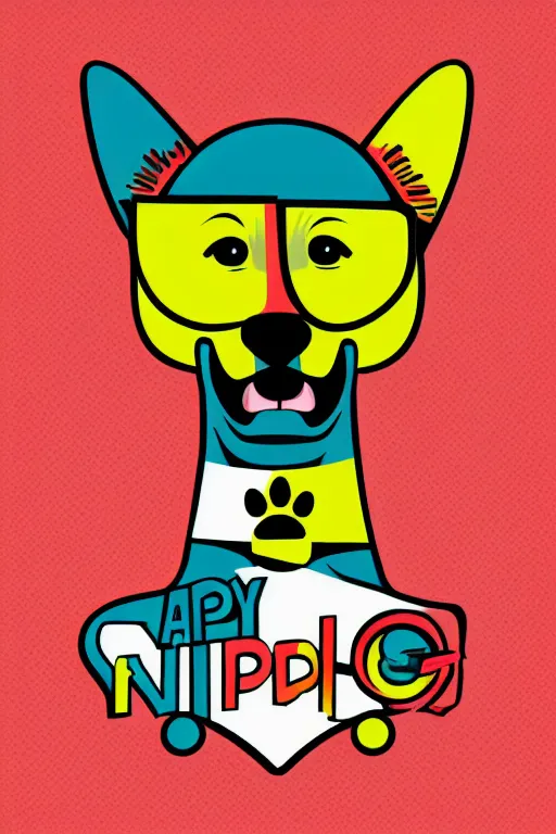 Image similar to happy dog, 7 6 retro futurist illustration art by butcher billy, sticker, colorful, illustration, highly detailed, simple, smooth and clean vector curves, no jagged lines, vector art, smooth andy warhol style