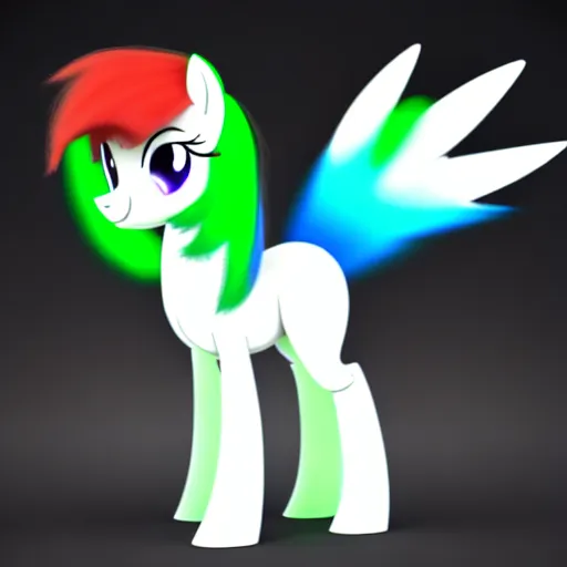 Image similar to white colored stoner pony from my little pony, marijuana themed, weed cutie mark, art, volumetric smoke, colorful, 3 d, render, wearing a black hoodie, soft lighting, green mane