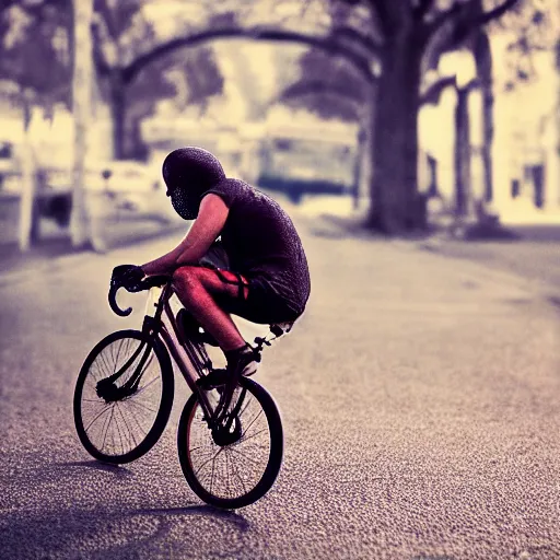 Prompt: spider riding a bicycle, hyperrealistic, cinematic, photography