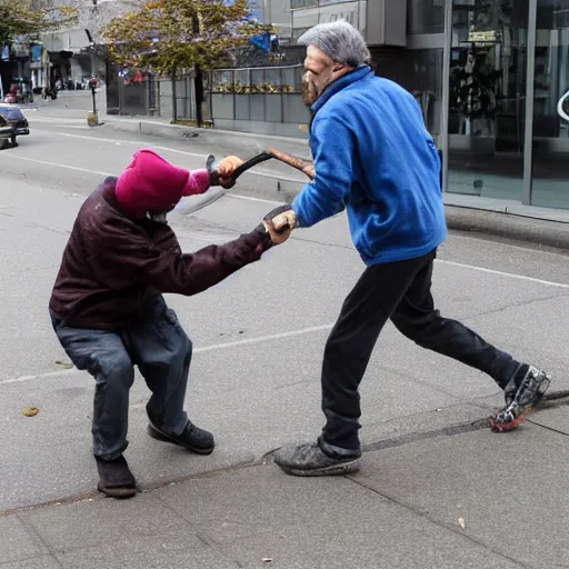 Image similar to homeless man attacking eldery lady with a stick in vancouver bc