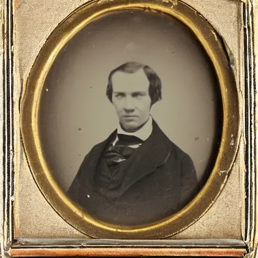 Image similar to earliest portrait photograph of a man, realistic face, 1 8 4 0 s, 1 8 3 0 s, victorian, very grainy, very blurry, very faded