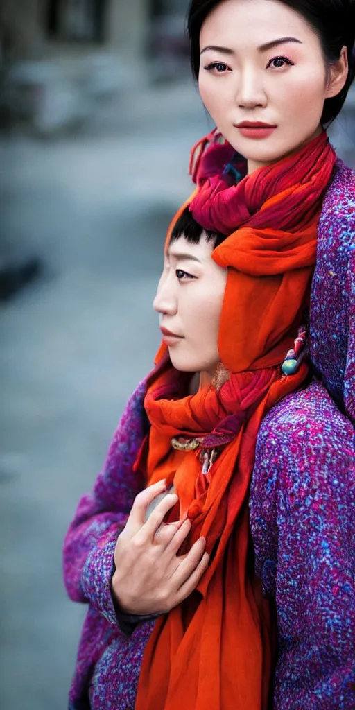 Prompt: photo portrait of chinese actress in real life by Steve McCurry, colorful, sharpen, 4k, 85mm, award winning, realistic, professional light