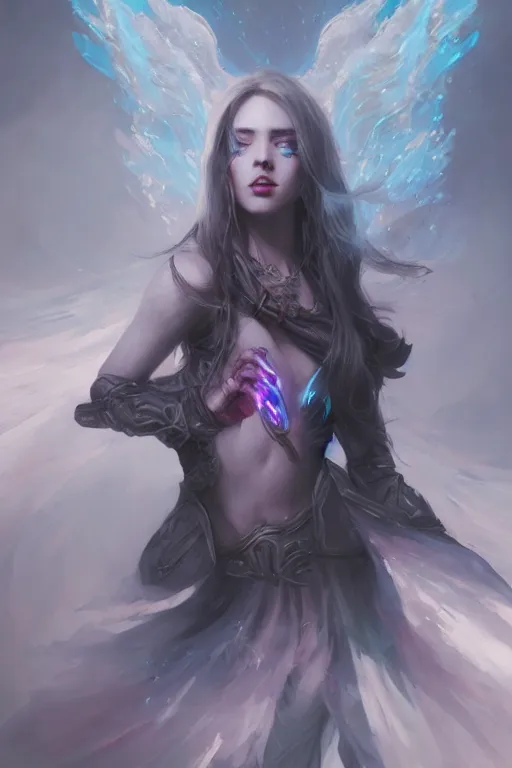 Image similar to beautiful girl necromancer, wizards of the coast, casting magic spell, angel, 3 d render, hyper realistic detailed portrait, magic storm, thunder, ruan jia, wlop. scifi, fantasy, magic the gathering, hyper detailed, octane render, concept art, peter mohrbacher