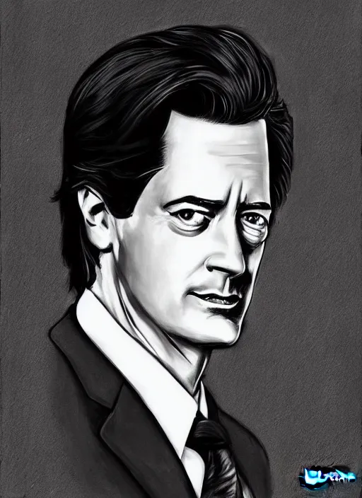 Image similar to portrait of kyle maclachlan as dale cooper by flore maquin