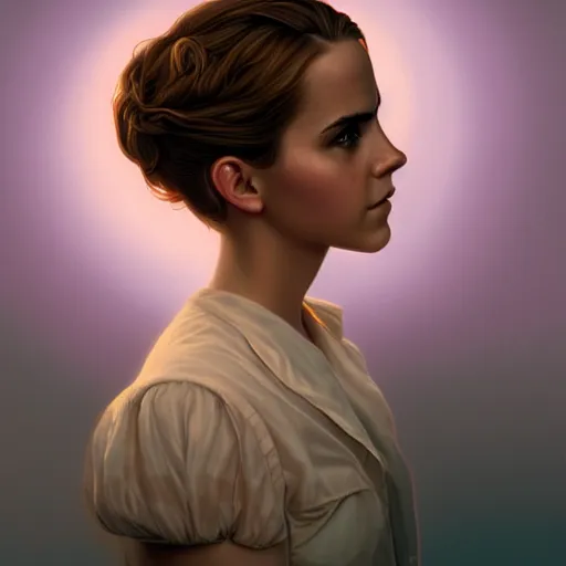 Image similar to a portrait Emma Watson, backlit, strong rim light, highly detailed, digital painting, HDRI, by Casey Weldon, vivid colors, high contrast, intricate