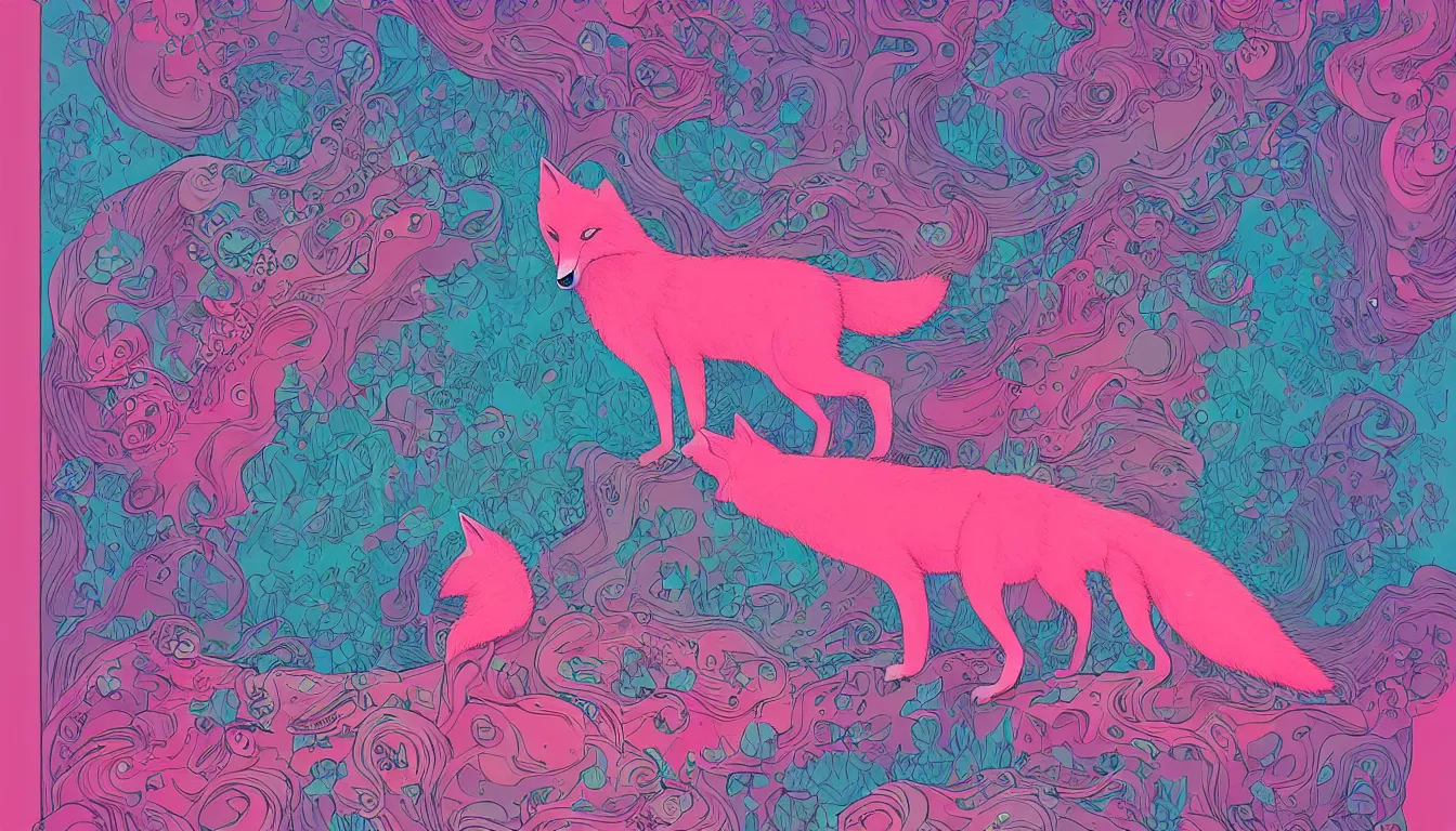 Image similar to pink fox by kilian eng, victo ngai, josan gonzalez