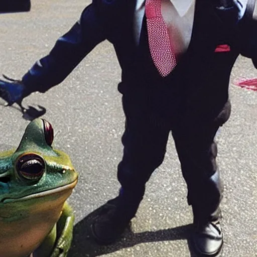 Prompt: a frog with a suit, he is a real gentleman