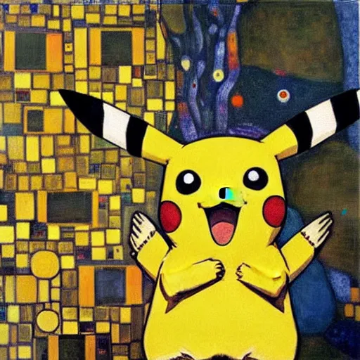 Prompt: painting of pikachu painting by klimt