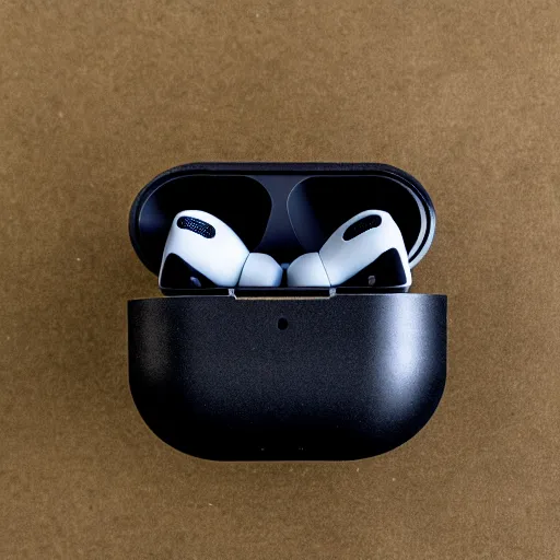 Image similar to black airpods pro case with marshmallow logo on it, studio, product photo