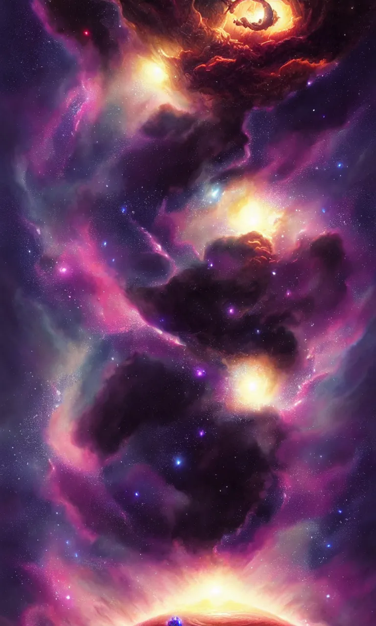 Image similar to beautiful render, deep space nebula with gas giants and many stars, galaxies and planets, fantasy, intricate, elegant, highly detailed, digital painting, artstation, concept art, smooth, sharp focus, octane render, dramatic lighting, art by artgerm and greg rutkowski and alphonse mucha and wlop