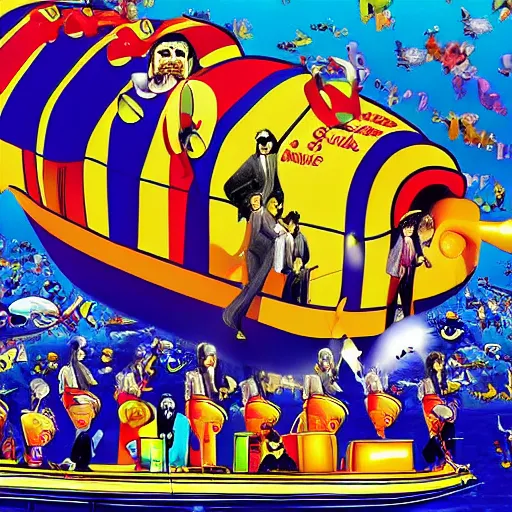 Prompt: The Beatles Yellow Submarine, hyper realistic, HD, HQ, photo realistic