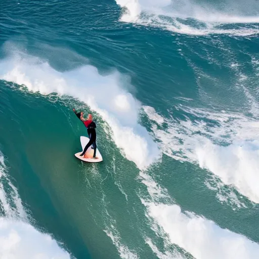 Image similar to a medium rare steak surfing 5 0 foot waves, tsunami surfing aerial photography