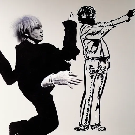 Prompt: andy warhol and david lee roth dancing by andy warhol