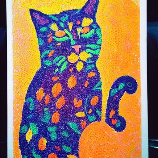 Image similar to “orange cat at a wedding, pointillism”