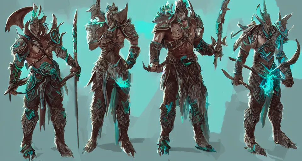 Image similar to concept art of a wounded DnD dragonborn barbarian with a lot of battlescars and surrounded by teal lightning, character design, concept art, render, fullbody shot turnaround, trending on artstation