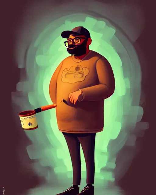 Image similar to painting portrait of big smoke evaporating as smoke, cartoon, warm lighting. big smoke's body is smoke. movie poster, illustration by bartek fedyczak, erak note, tooth wu, neil richards, kan liu, siwoo kim, jisu choe, trending on art station