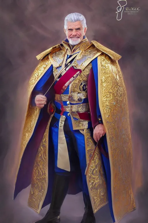 Image similar to full body photo of a older man wearing a regal king outfit in the style of stefan kostic, realistic, sharp focus, 8k high definition, insanely detailed, intricate, elegant, art by stanley lau and artgerm