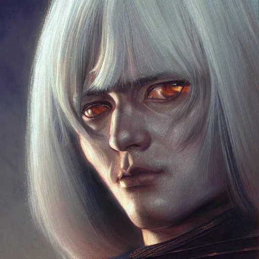 Prompt: Griffith from Berserk, closeup character portrait art by Donato Giancola, Craig Mullins, digital art, trending on artstation